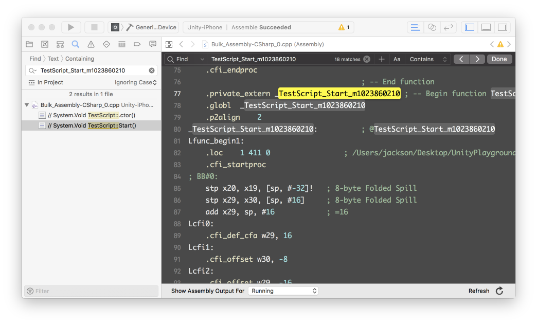 iOS Build on macOS - Assembly Code